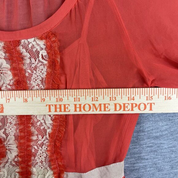Free People Womens Dress Orange Chiffon 2 With Slip Sheer Boho 60s Lace Pleated - Picture 10 of 11